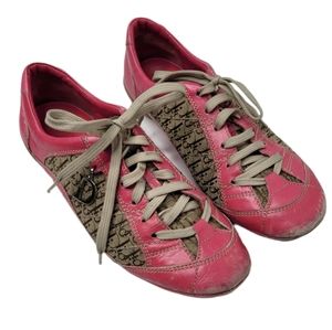Dior Pink Leather and Canvas Lace Up  Sneakers Women's Size 7.5 (EU/IT 37.5)